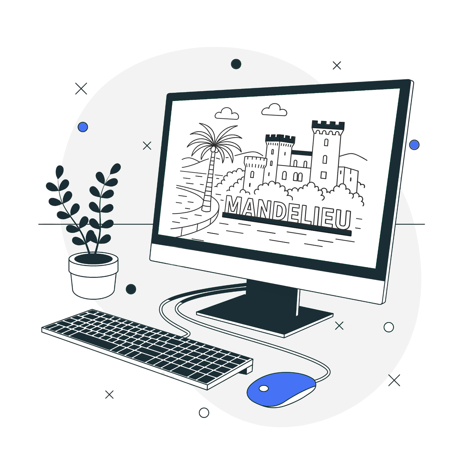 Illustration d’un site internet sur écran avec la ville de Mandelieu-la-Napoule en fond