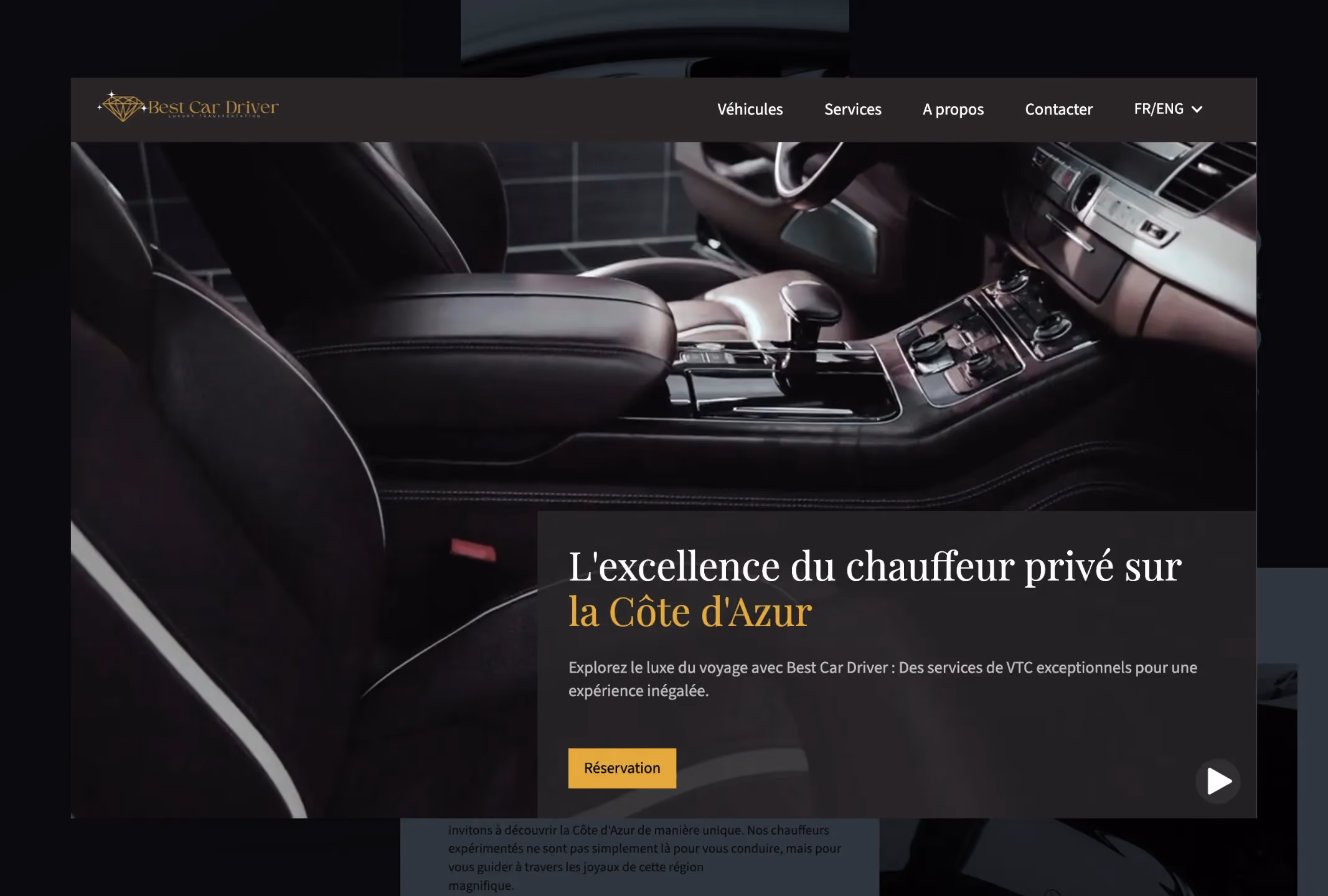 Aperçu du site web de Best Car Driver, VTC haut de gamme à Cannes : design sobre et professionnel affiché sur plusieurs supports – projet de création site internet Cannes.